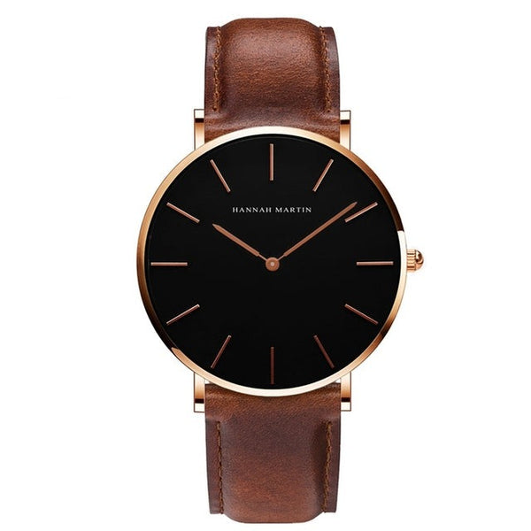 High Quality Rose Gold Dial Watch Men Leather Waterproof Wristwatch Women Dress Fashion Japan Quartz Movement