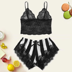 Lace Satin Cami With Striped Women Pijamas Sexy Sleepwear