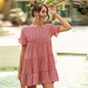 Red Ditsy Floral Print Ruffle Hem Smock Dress Women Summer O-neck Ruffle Hem Loose Boho Cute Mini Chiffon Dresses | Vimost Shop.
