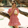 Red Ditsy Floral Print Ruffle Hem Smock Dress Women Summer O-neck Ruffle Hem Loose Boho Cute Mini Chiffon Dresses | Vimost Shop.