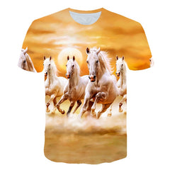 Men Streetwear Round Neck Short Sleeve Tees Tops Funny Animal Male Clothes Casual Run Horse 3D Print Tshirt