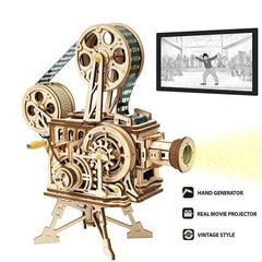 ROKR Hand Crank Projector Classic Film Vitascope 3D Wooden Puzzle Model Building Toys for Children Adult LK601