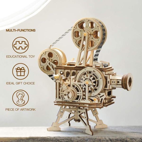 ROKR Hand Crank Projector Classic Film Vitascope 3D Wooden Puzzle Model Building Toys for Children Adult LK601 | Vimost Shop.