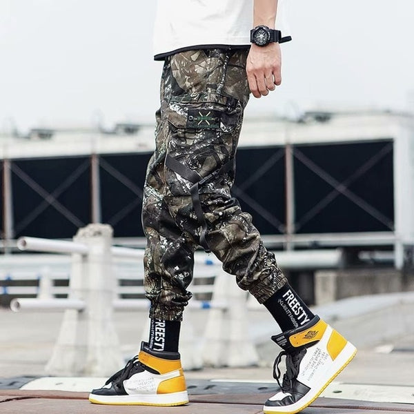 Streetwear Ribbons Casual Pants Men Black Slim Mens Joggers Pants Side-pockets Cotton Camouflage Man Trousers | Vimost Shop.