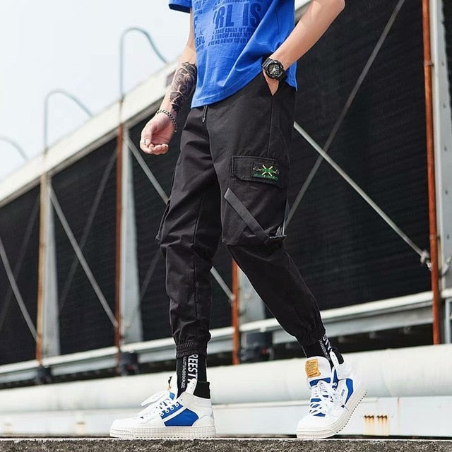 Streetwear Ribbons Casual Pants Men Black Slim Mens Joggers Pants Side-pockets Cotton Camouflage Man Trousers | Vimost Shop.