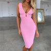 Women Cut Out Bandage Dress Bodycon Sexy Double Deep v Neck Pink Bandage Dress Rayon Evening Party Dress | Vimost Shop.