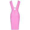 Women Cut Out Bandage Dress Bodycon Sexy Double Deep v Neck Pink Bandage Dress Rayon Evening Party Dress | Vimost Shop.