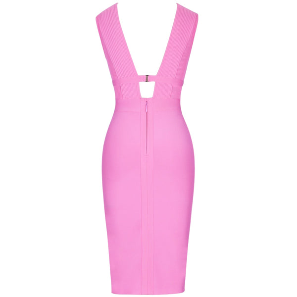 Women Cut Out Bandage Dress Bodycon Sexy Double Deep v Neck Pink Bandage Dress Rayon Evening Party Dress | Vimost Shop.