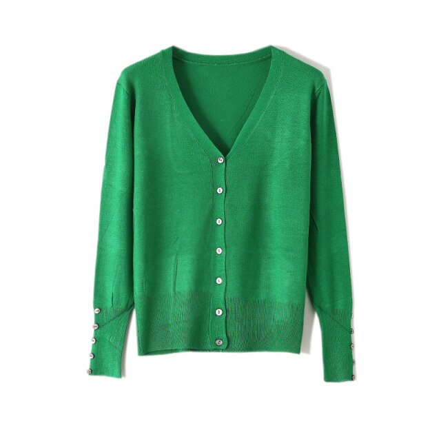 High Quality Shell Cufflinks Knitted Cardigan Shirt Top Female Loose Shawl Autumn Women's Sweater Jacket