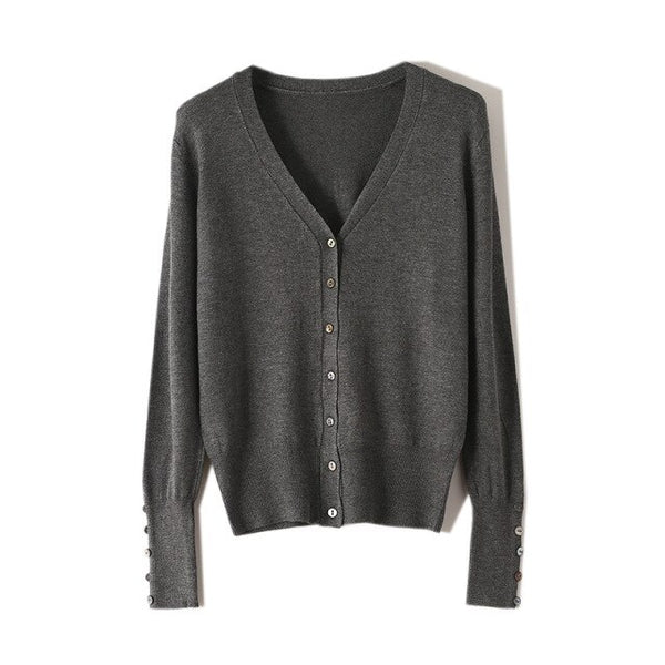 High Quality Shell Cufflinks Knitted Cardigan Shirt Top Female Loose Shawl Autumn Women's Sweater Jacket