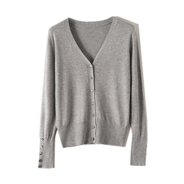 High Quality Shell Cufflinks Knitted Cardigan Shirt Top Female Loose Shawl Autumn Women's Sweater Jacket