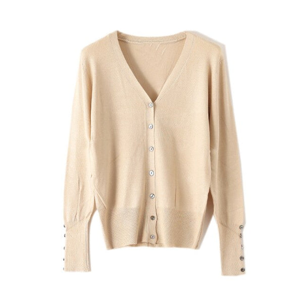 High Quality Shell Cufflinks Knitted Cardigan Shirt Top Female Loose Shawl Autumn Women's Sweater Jacket