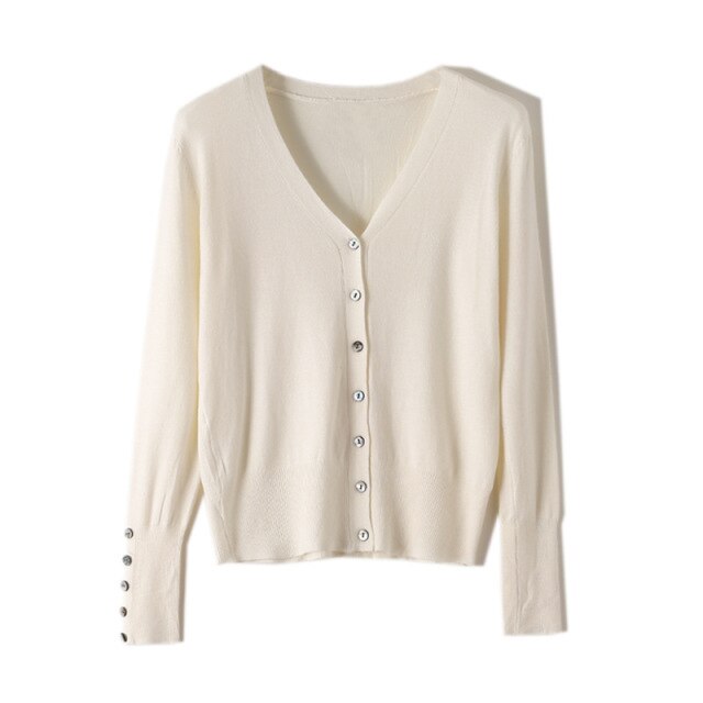 High Quality Shell Cufflinks Knitted Cardigan Shirt Top Female Loose Shawl Autumn Women's Sweater Jacket