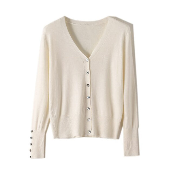 High Quality Shell Cufflinks Knitted Cardigan Shirt Top Female Loose Shawl Autumn Women's Sweater Jacket