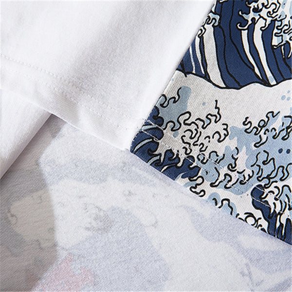 Men Streetwear Japanese Sakura Waves Tshirt Short Sleeve Cotton Harajuku T-Shirt Oversize Japan Tees | Vimost Shop.