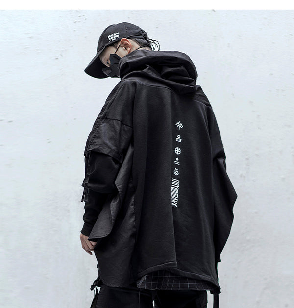 Japanese Streetwear Man Hoodies Hip Hop Embroideried Pullover Patchwork Fake Two Darkwear Tops Techwear Hoodies | Vimost Shop.
