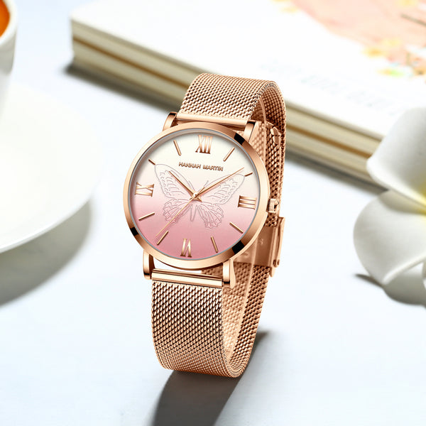 Women Watches Japan Quartz Movement 3D Butterfly Top Brand Luxury Stainless Steel Waterproof Wristwatches