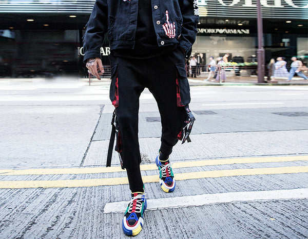 Ribbons Pockets Harem Pants Men Streetwear Autumn Winter Sweatpants Hip Hop Joggers Slim Men Pencil Pants | Vimost Shop.