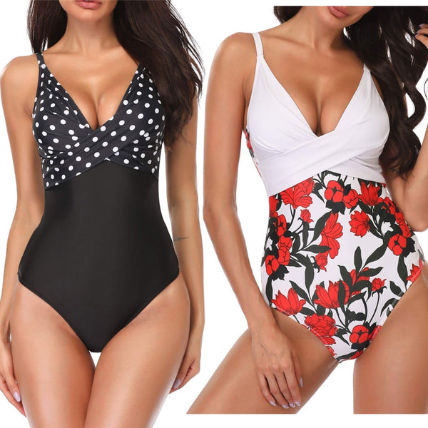 One Piece Swimsuit Women Print Sexy Black White Bodysuit Swimwear | Vimost Shop.
