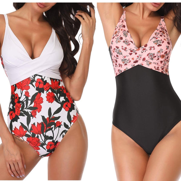 One Piece Swimsuit Women Print Sexy Black White Bodysuit Swimwear | Vimost Shop.