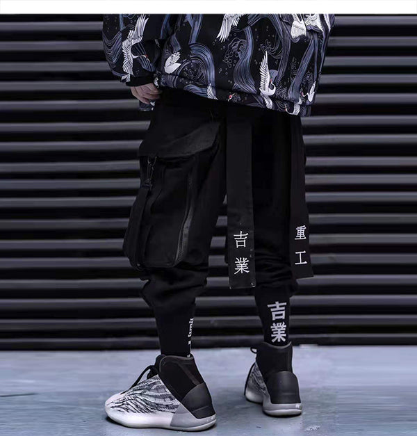 Multi Pocket Hip Hop Pants Men Ribbon Elastic Waist Harajuku Streetwear Joggers Mens Trousers Techwear Pants | Vimost Shop.
