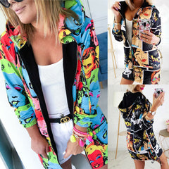 Fashion Women Zipper Bomber Jacket Autumn Loose Zip UP