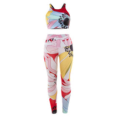 Floral Woman Sportwear Yoga Set Seamless Gym Suit Crop Top Bra Elastic High Waist Yoga Pant Leggings Outfit Fitness Clothing