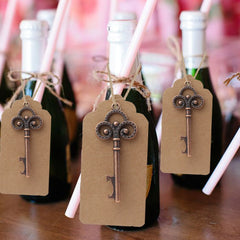 50pcs/pack Vintage Metal Skeleton Key Bottle Opener With Tag Card DIY Gifts For Guests Rustic Wedding Souvenir Birthday