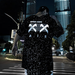 Gypsophila Print Hip Hop Streewear T Shirt Men summer Reflective Fashion Loose Short Sleeve Cotton Oversized Tops