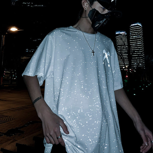 Gypsophila Print Hip Hop Streewear T Shirt Men summer Reflective Fashion Loose Short Sleeve Cotton Oversized Tops | Vimost Shop.
