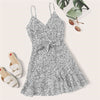 Surplice Wrap Belted Dalmatian Print Ruffle Hem Cami Dress Women Summer Asymmetrical Hem Boho Short Dresses | Vimost Shop.