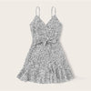 Surplice Wrap Belted Dalmatian Print Ruffle Hem Cami Dress Women Summer Asymmetrical Hem Boho Short Dresses | Vimost Shop.