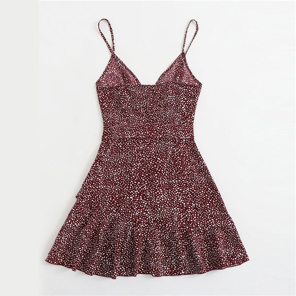 Surplice Wrap Belted Dalmatian Print Ruffle Hem Cami Dress Women Summer Asymmetrical Hem Boho Short Dresses | Vimost Shop.