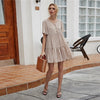 Khaki Allover Print Flutter Sleeve Buttoned Babydoll Dress Women Summer High Waist Loose Cute Smock Short Dresses | Vimost Shop.