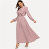 Pink Abaya Tie Neck Fit and Flare Ruffle Pleated High Waist A Line Dress Women Spring Solid Elegant Maxi Dresses | Vimost Shop.
