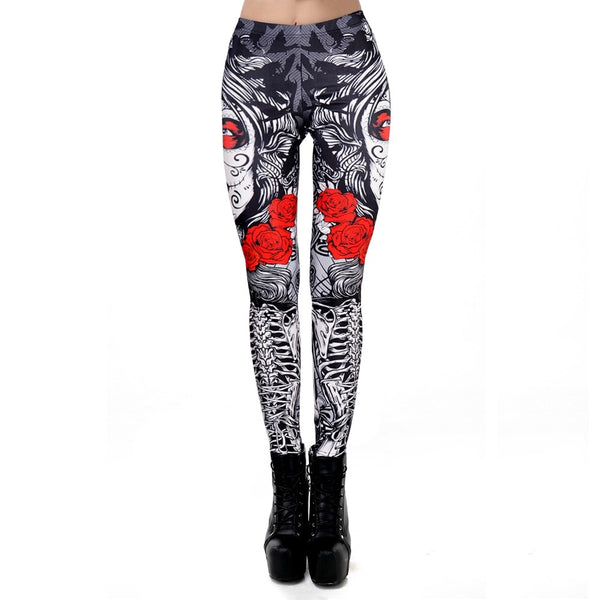 Halloween Sugar Skull Leggings For Women Girl Rose Print Fantastic Workout Party Ankle Pant | Vimost Shop.