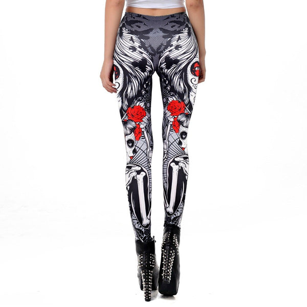 Halloween Sugar Skull Leggings For Women Girl Rose Print Fantastic Workout Party Ankle Pant | Vimost Shop.