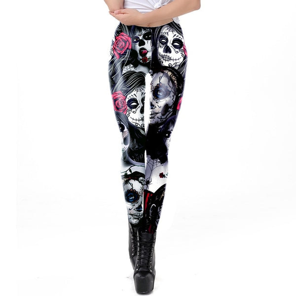 Halloween Sugar Skull Leggings For Women Girl Rose Print Fantastic Workout Party Ankle Pant | Vimost Shop.