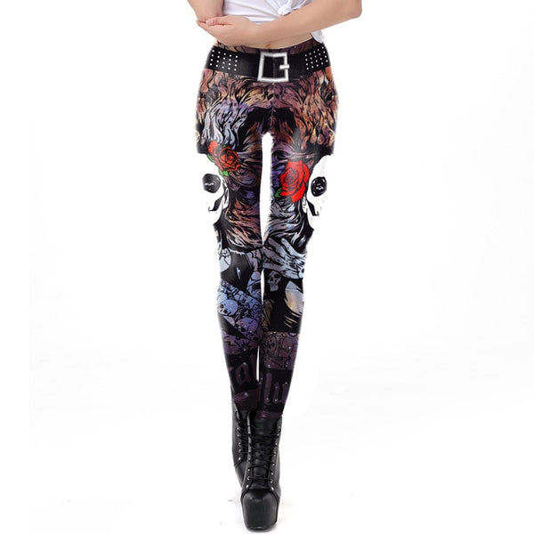 Halloween Sugar Skull Leggings For Women Girl Rose Print Fantastic Workout Party Ankle Pant | Vimost Shop.