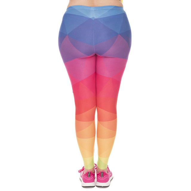 Fashion Large Size Leggings Triangles Rainbow Printed High Waist Leggins | Vimost Shop.