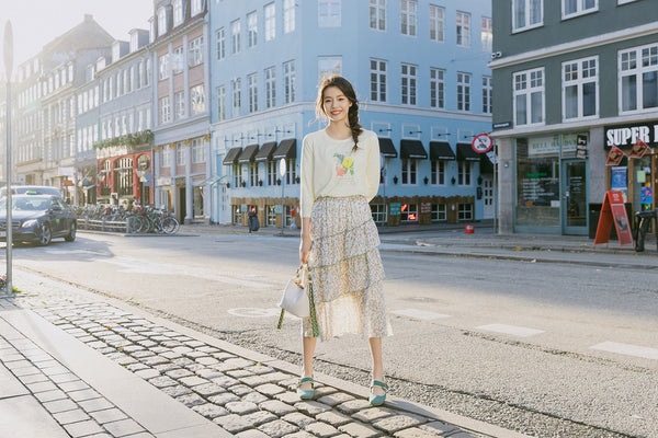 Spring New Arriavl Literary Flower Printed Loose All-match Base T-shirt | Vimost Shop.