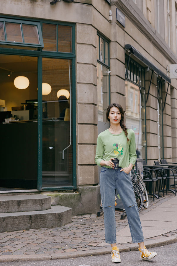 Spring New Arriavl Literary Flower Printed Loose All-match Base T-shirt | Vimost Shop.