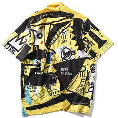 Hip Hop Shirts Graffiti Printing Hawaii Aloha Fancy Beach Streetwear Summer Men Casual Short Sleeve Holiday Shirt