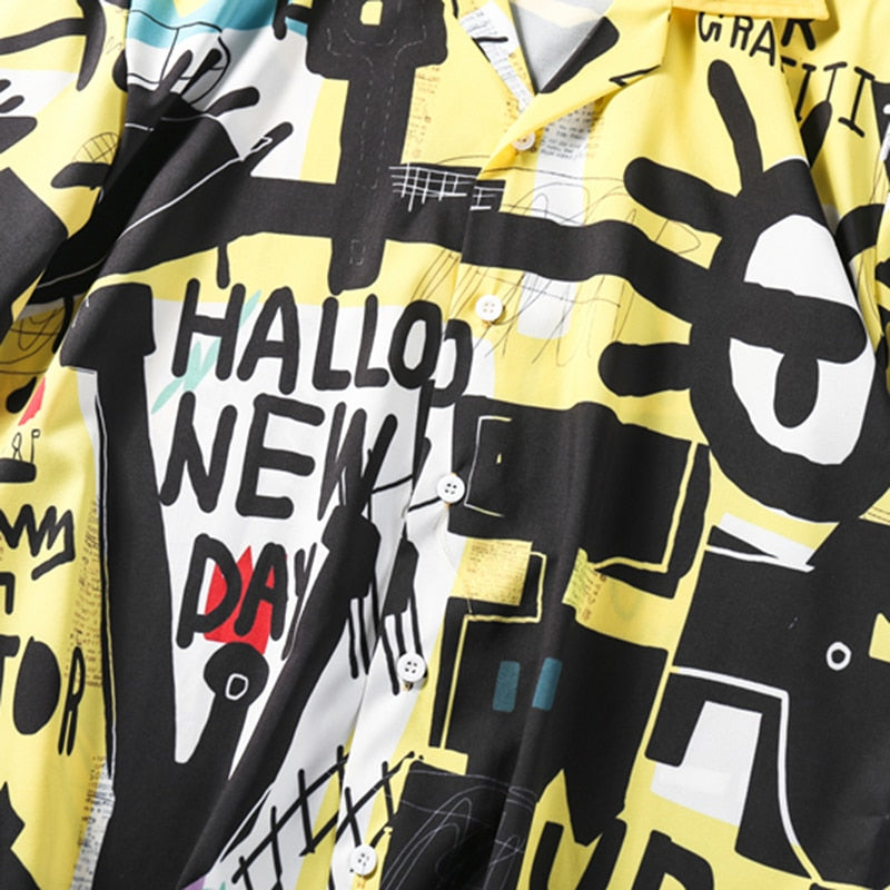 Hip Hop Shirts Graffiti Printing Hawaii Aloha Fancy Beach Streetwear Summer Men Casual Short Sleeve Holiday Shirt | Vimost Shop.