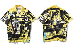 Hip Hop Shirts Graffiti Printing Hawaii Aloha Fancy Beach Streetwear Summer Men Casual Short Sleeve Holiday Shirt