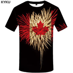 Maple Leaf T shirt Men Fireworks Tshirts Casual Canada Anime Clothes Black T-shirts 3d Psychedelic Shirt Print