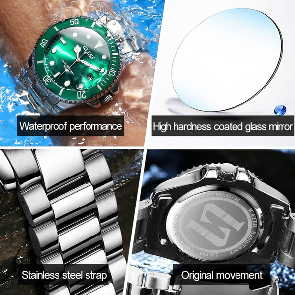 Mens Watches Top Brand Luxury Fashion Waterproof Luminous Hand Green Dial Quartz Sports Wristwatch Gifts for Men | Vimost Shop.