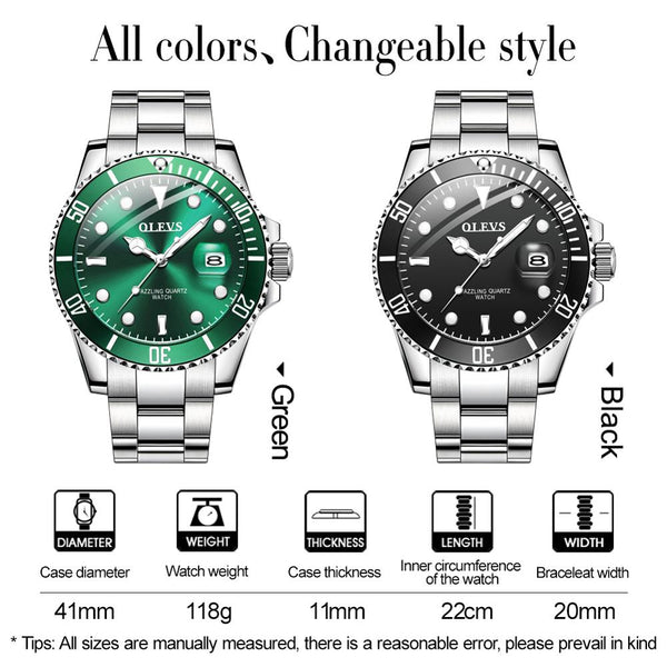 Mens Watches Top Brand Luxury Fashion Waterproof Luminous Hand Green Dial Quartz Sports Wristwatch Gifts for Men | Vimost Shop.