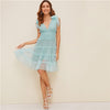 Shoulder Knot Plunging Neck Mesh Lace Dress Women Romantic Sleeveless Deep V Neck Midi Dress A Line Pink Summer Dress | Vimost Shop.