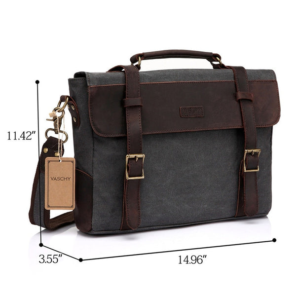 Men Vintage Briefcase Genuine Leather Canvas Messenger Bag for Men Business Shoulder Bag Fits 14 inch Laptop Handbag | Vimost Shop.